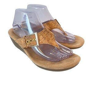 Aerosoles Tan Cork Wedge Sandals Women 10 Flower Thong Slide Comfort Summer